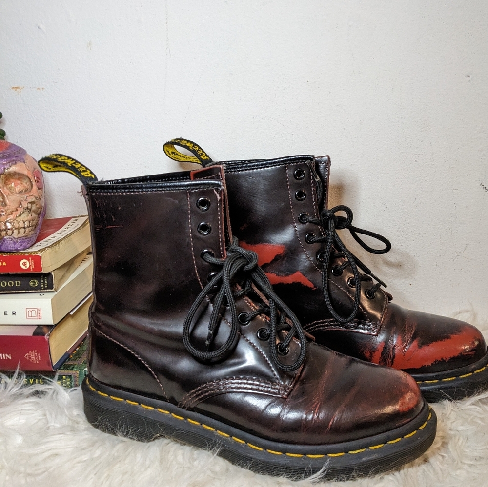 Dr. Martens Black Cherry Arcadia Rub Off Combat Boot 7 Vintage Rare 1460